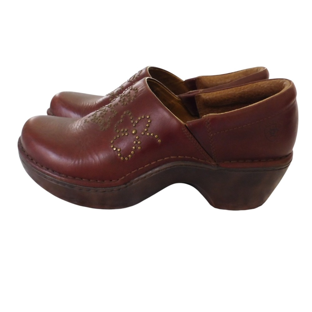 Ariat Clogs Womens 8.5 B Brown Leather Strathmore Studs Western Slip On Shoes - Picture 6 of 8